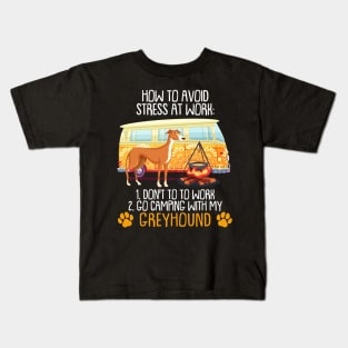 Camping With Greyhound To Avoid Stress Kids T-Shirt